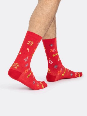Высокие носки мужские с новогодними рисунками (1 упаковка по 5 пар)