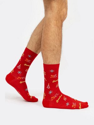 Мультипак высоких мужских носков разноцветных (3 упаковки по 3 пары) с новогодними рисунками