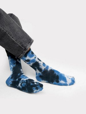 Высокие мужские носки в технике фаст-дай черно-синего цвета (1 упаковка по 5 пар)