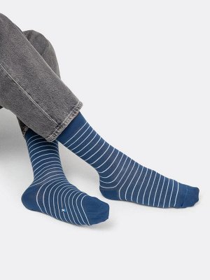 Высокие мужские носки джинсового цвета в тонкую полоску (1 упаковка по 5 пар)