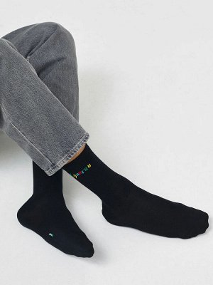 Мужские высокие носки черного цвета с разноцветной надписью Хулиган (1 упаковка по 5 пар)