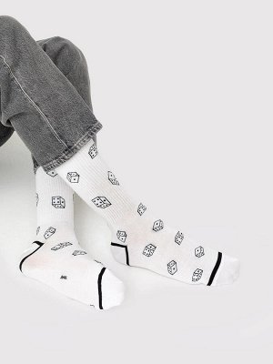 Белые носки мужские с рисунком в виде игральных костей (1 упаковка по 5 пар)