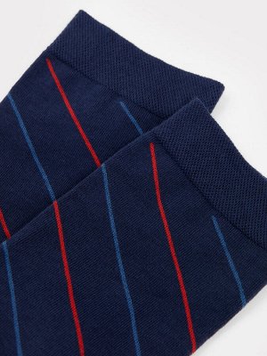 Высокие мужские носки темно-синего цвета в полоску (1 упаковка по 5 пар)