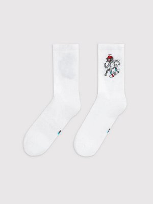 Высокие мужские носки белого цвета с изображением котов на скейтбордах (1 упаковка по 5 пар)