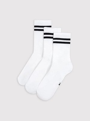Мультипак мужских высоких носков (3 упаковки по 3 пары) белого цвета с черными полосками