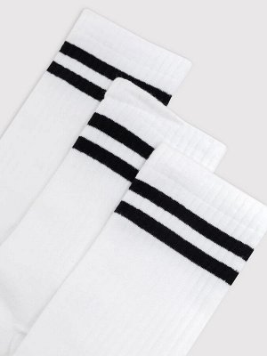 Мультипак мужских высоких носков (3 упаковки по 3 пары) белого цвета с черными полосками