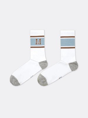 Мужские высокие носки белого цвета в серыми вставками (1 упаковка по 5 пар)