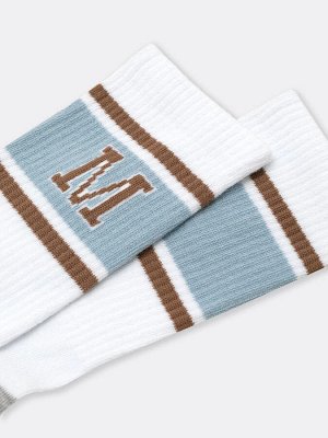 Мужские высокие носки белого цвета в серыми вставками (1 упаковка по 5 пар)