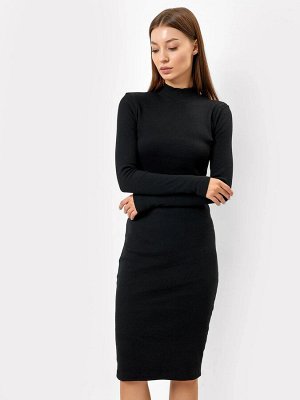 Прилегающее платье в рубчик черного цвета с воротником-стойкой