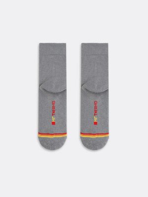 Высокие женские носки термо серого цвета с желтой и красной полоской (1 упаковка по 5 пар)