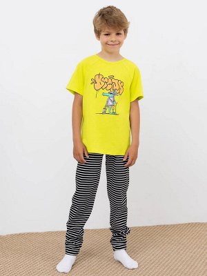 Хлопковая пижама для мальчиков (неоновая футболка и брюки в полоску)