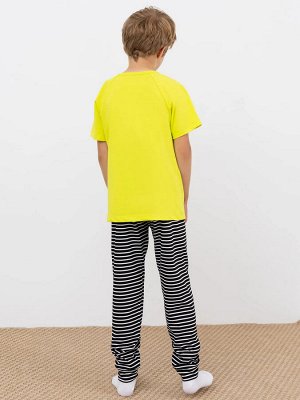 Хлопковая пижама для мальчиков (неоновая футболка и брюки в полоску)
