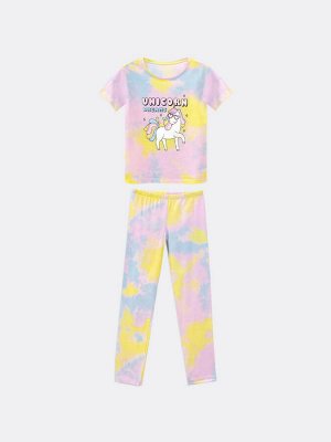 Хлопковая пижама для девочек (джемпер, брюки) разноцветная