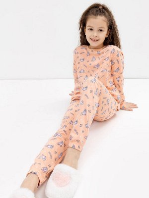 Пижама для девочек (лонгслив, брюки) в розовом цвете с единорогами