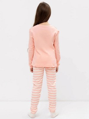 Хлопковая пижама для девочек (лонглсив и брюки) в розовом цвете с полосками
