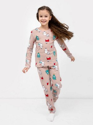 Mark Formelle Хлопковая пижама для девочек (лонглсив и брюки) разноцветная с новогодними героями