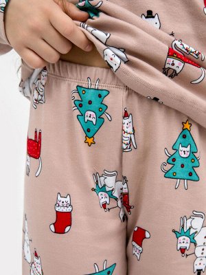 Mark Formelle Хлопковая пижама для девочек (лонглсив и брюки) разноцветная с новогодними героями