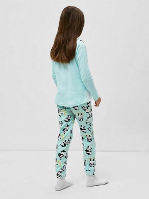 Домашний комплект (джемпер и брюки) в расцветке панды на ментоле для девочек