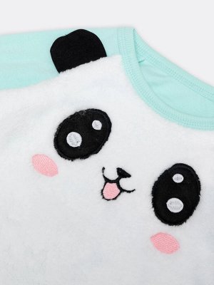 Пижама для девочек (лонгслив и брюки) в цвете ментол с изображением панды