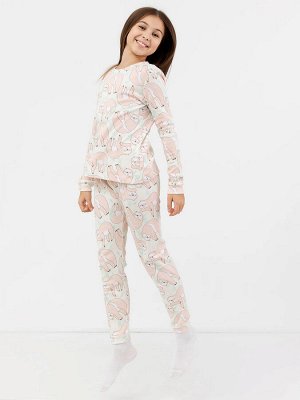 Хлопковый комплект для девочек (лонгслив и брюки) с большими розовыми ленивцами