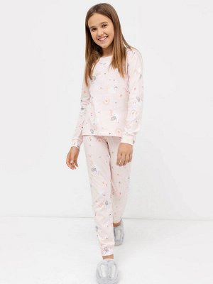 Хлопковая пижама для девочек (лонгслив и брюки) в расцветке единороги на розовом