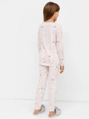 Хлопковая пижама для девочек (лонгслив и брюки) в расцветке единороги на розовом
