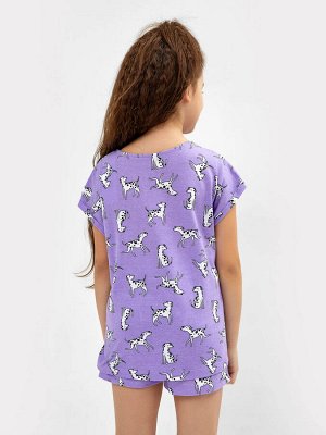 Пижама для девочек (футболка, шорты) в фиолетовом цвете с собачками