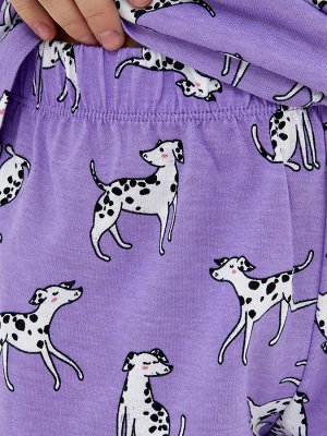 Пижама для девочек (футболка, шорты) в фиолетовом цвете с собачками