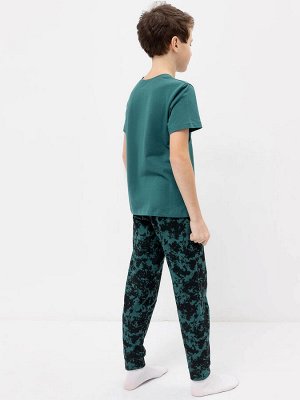 Пижама для мальчиков (футболка, брюки) в зеленом цвете с принтом