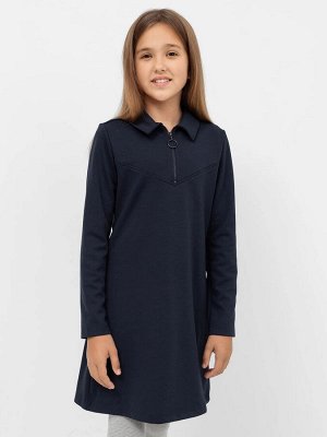 Полуприлегающее платье темно-синего цвета с воротничком для девочек