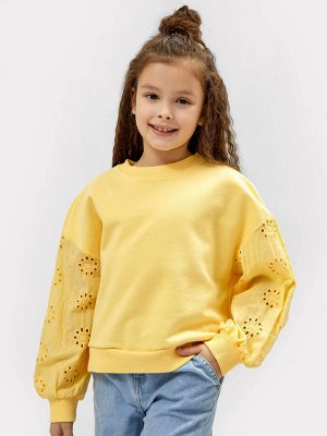 Джемпер для девочек с рукавами ришелье в желтом цвете