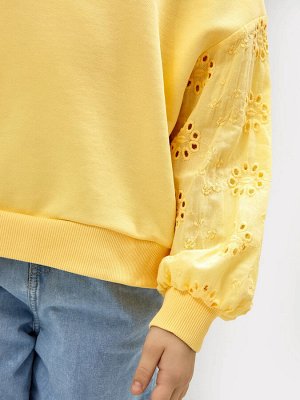 Джемпер для девочек с рукавами ришелье в желтом цвете
