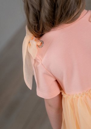 Платье из футера (2х-нитки) свободной силуэтной формы «трапеция», цвет персиковый