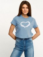 Женская футболка серо.голубой.сердце.кистью