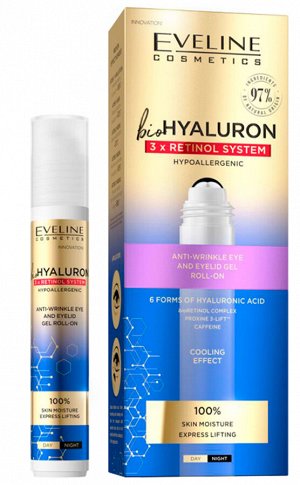 Eveline bioHyaluron 3x Retinol system Гель- филлер роликовый для кожи вокруг Глаз 15мл