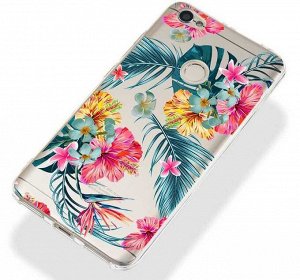 Тропические цветы. Чехол силиконовый прозрачный с рисунком на телефон Xiaomi Redmi