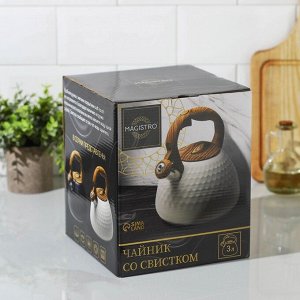 Чайник со свистком из нержавеющей стали Magistro Heat, 3 л, ТРС, индукция, ручка soft-touch, цвет чёрный