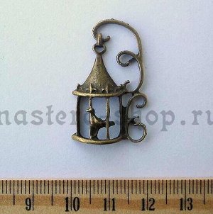 Винтажная подвеска Клетка с птичкой объемная