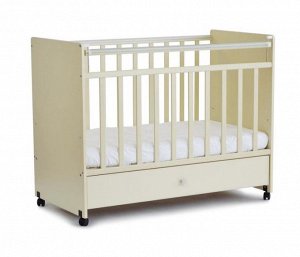 Кровать детская СКВ-4 (опуск. планка, боковины ЛДСП, ящик, колесо, накл. ПВХ, бежевый) 431019