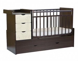 Кровать детская СКВ-5 Жираф (опуск.бок, маятник, 4 ящика,  венге +бежевый) 540038-9