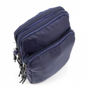 Сумка 12 x 18 x 4 см. Маленькая спортивная текстильная сумка через плечо синего цвета. Имеет один наружный карман на молнии и два отделения на молниях. 
Максимальная длина наплечного ремня 140 см.