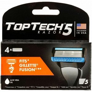 Сменные кассеты мужские TopTech Razor 5, США. Совместимы с Gillette Fusion*. 4шт