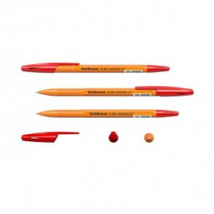 Ручка шариковая ErichKrause R-301 Orange Stick, узел 0.7 мм, чернила красные, длина линии письма 2000 метров, штрихкод на ручке