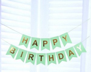 Гирлянда-флажки на ленте 16,5*11,5см "Happy Birthday" 3,2м Цв.салатовый