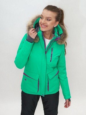 MTFORCE Куртка спортивная женская зимняя с мехом салатового цвета 551777Sl