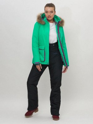 Куртка спортивная женская зимняя с мехом салатового цвета 551777Sl
