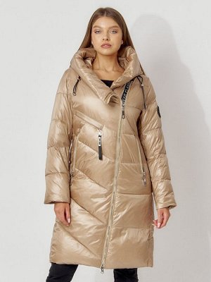 Пальто утепленное с капюшоном зимнее женское  бежевого цвета 442185B
