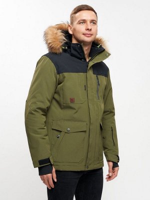 Куртка зимняя MTFORCE мужская удлиненная с мехом цвета хаки 2155-1Kh