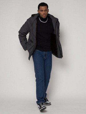 Куртка зимняя мужская классическая стеганная серого цвета 2107Sr