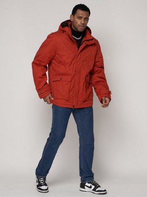 Куртка зимняя мужская классическая стеганная оранжевого цвета 2107O